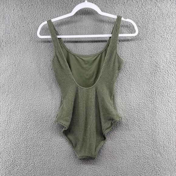 NWT Aerie Olive Green One-piece Swimsuit Full Coverage Ribbed Size Small shimmer - Picture 2 of 14
